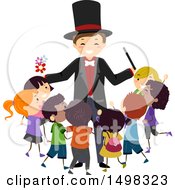 Poster, Art Print Of Happy Magician Surrounded By Children