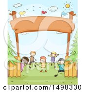 Poster, Art Print Of Sketched Group Of Children Under A Camp Entrance