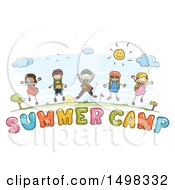 Clipart Of A Sketched Group Of Children Over Summer Camp Text Royalty Free Vector Illustration