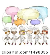 Clipart Of A Sketched Group Of Chef Children Talking Royalty Free Vector Illustration