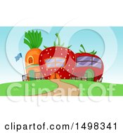 Clipart Of A Garden School Building Made Of A Carrot Strawberry And Tomato Royalty Free Vector Illustration