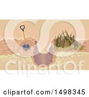 Clipart Of A Shovel By A Trench Royalty Free Vector Illustration by BNP Design Studio