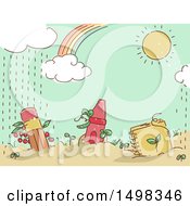 Clipart Of A Sketched Garden With A Pencil Crayon And Notebook Royalty Free Vector Illustration