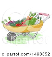 Clipart Of A Sketched Wheelbarrow Full Of Produce Royalty Free Vector Illustration