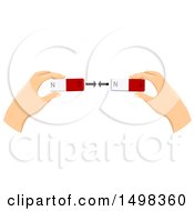 Clipart Of A Pair Of Hands Holding Magnets With North And South Pole Mark Attracted To Each Other Royalty Free Vector Illustration
