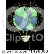 Clipart Of A Sketched Light Bulb With A Globe On Black Royalty Free Vector Illustration by BNP Design Studio