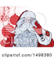Poster, Art Print Of Christmas Santa Claus Waving Over Baubles