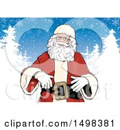 Poster, Art Print Of Christmas Santa Over Snow Flocked Trees