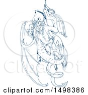 Clipart Of A Sketched Man St George Slaying A Dragon Royalty Free Vector Illustration