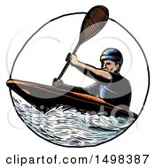 Clipart Of A Man Paddling A Kayak In Sketch Style On A White Background Royalty Free Illustration by patrimonio