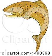 Poster, Art Print Of Sketched Jumping Spotted Brown Trout