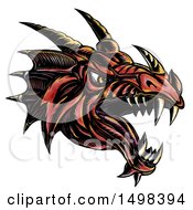 Poster, Art Print Of Vicious Dragon Head In Sketch Style On A White Background