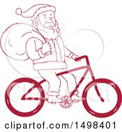 Poster, Art Print Of Cartoon Santa Claus Riding A Bicycle With A Christmas Sack