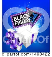 Arrow Shaped Marquee Black Friday Sale Sign Over A Christmas Gift Box