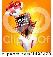 Clipart Of An Arrow Shaped Marquee Black Friday Sale Sign Over A Christmas Gift Box Royalty Free Vector Illustration by AtStockIllustration