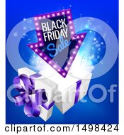 Poster, Art Print Of Arrow Shaped Marquee Black Friday Sale Sign Over A Christmas Gift Box