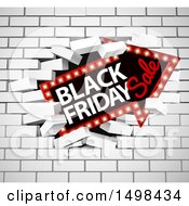 Poster, Art Print Of Black Friday Sale Arrow Marquee Sign Breaking Through A White Brick Wall