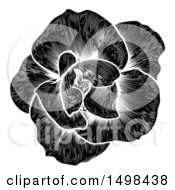 Clipart Of A Black And White Engraved Rose Flower Royalty Free Vector Illustration