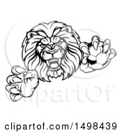Poster, Art Print Of Black And White Tough Clawed Male Lion Monster Mascot Holding A Soccer Ball
