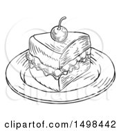 Poster, Art Print Of Piece Of Victoria Sponge Cake In Black And White Engraved Style