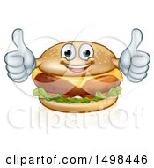 Poster, Art Print Of Happy Cheese Burger Mascot Holding Two Thumbs Up