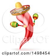Poster, Art Print Of Chili Pepper Mascot Wearing A Mexican Sombrero And Shaking Maracas