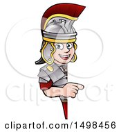 Clipart Of A Roman Soldier Pointing Around A Sign Royalty Free Vector Illustration