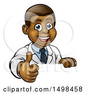 Clipart Of A Friendly Black Male Doctor Giving A Thumb Up Over A Sign Royalty Free Vector Illustration
