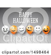 Poster, Art Print Of Happy Halloween Greeting With Party Balloons On Gray