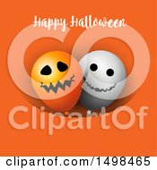 Happy Halloween Greeting With Party Balloons On Orange