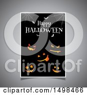 Poster, Art Print Of Happy Halloween Greeting Sign With Jackolantern Pumpkins Bats And Webs