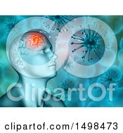 Clipart Of A 3d Man With A Visible Glowing Brain Over Virus Cells Royalty Free Illustration