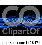 Clipart Of A 3d Blue Wave And Dna Strand Background Royalty Free Illustration