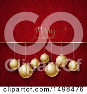 Poster, Art Print Of Merry Christmas Greeting Over Golden Baubles On Red Damask