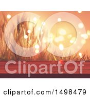 Poster, Art Print Of 3d Wood Surface Against A Sunset With Wheat And Flares