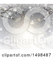 Poster, Art Print Of 3d Snowing Background With Bare Branches And Light