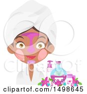 African American Girl With Multiple Facial Masks On By Beauty Products And Flowers