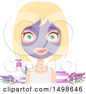 Poster, Art Print Of Caucasian Girl Witha Purple Face Mask On Over Beauty Products