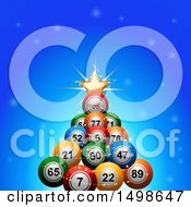 Poster, Art Print Of Christmas Tree Made Of 3d Colorful Bingo Or Lotter Balls Over Blue