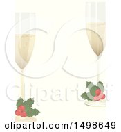 Poster, Art Print Of Christmas Border With Holly Garnished Champagne Glasses