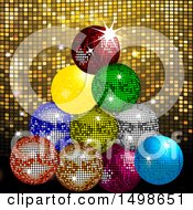 Poster, Art Print Of Christmas Tree Of Sparkly Colorful Disco Balls Over Gold Mosaic