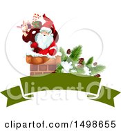 Poster, Art Print Of Christmas Banner With Santa In A Chimney