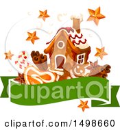 Poster, Art Print Of Banner With A Christmas Gingerbread House Stars And Goodies