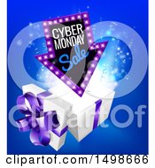 3d Marquee Arrow Sign With Cyber Monday Sale Text Over A Gift Box