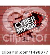 Poster, Art Print Of 3d Marquee Arrow Sign With Cyber Monday Sale Text Breaking Through A Brick Wall