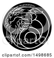 Poster, Art Print Of Zodiac Horoscope Astrology Capricorn Sea Goat Circle Design Black And White