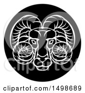Poster, Art Print Of Zodiac Horoscope Astrology Aries Ram Circle Design Black And White