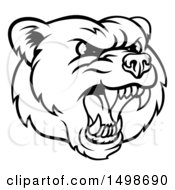 Poster, Art Print Of Mad Grizzly Bear Mascot Head Black And White
