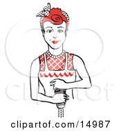 Red Haired Housewife Or Maid Woman Grinding Fresh Pepper While Cooking Clipart Illustration