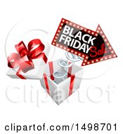 Poster, Art Print Of 3d Arrow Marquee Sign With Black Friday Sale Text Springing Out Of A Gift Box